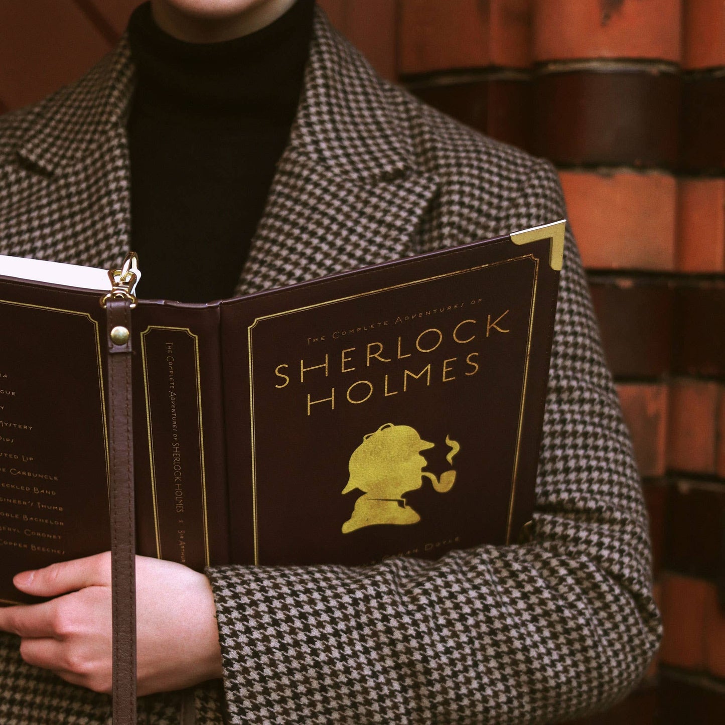 Sherlock Holmes Silhouette Book Crossbody Vegan Handbag Large
