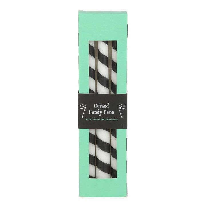 Set of 3 Black Candy Cane Stripe Creepmas Taper Candles