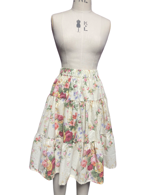 English Rose Vintage fabric Tiered Skirt. One of a kind.