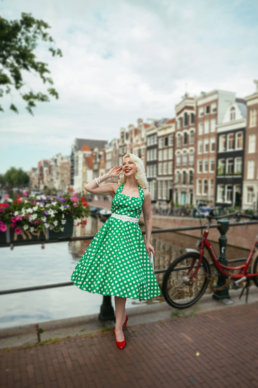 Daisy Green Polka Dot Halter Dress