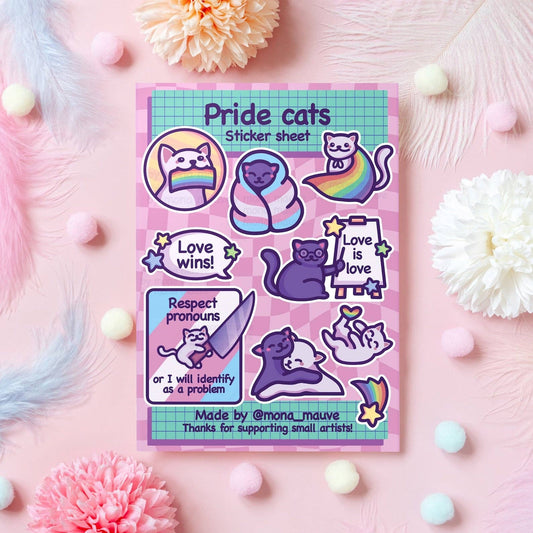 LGBTQ+ Pride Cats Sticker Sheet | 10 Cute Vinyl Stickers