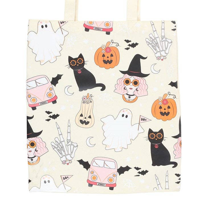 Groovy Ghost Halloween Print Polycotton Tote Bag