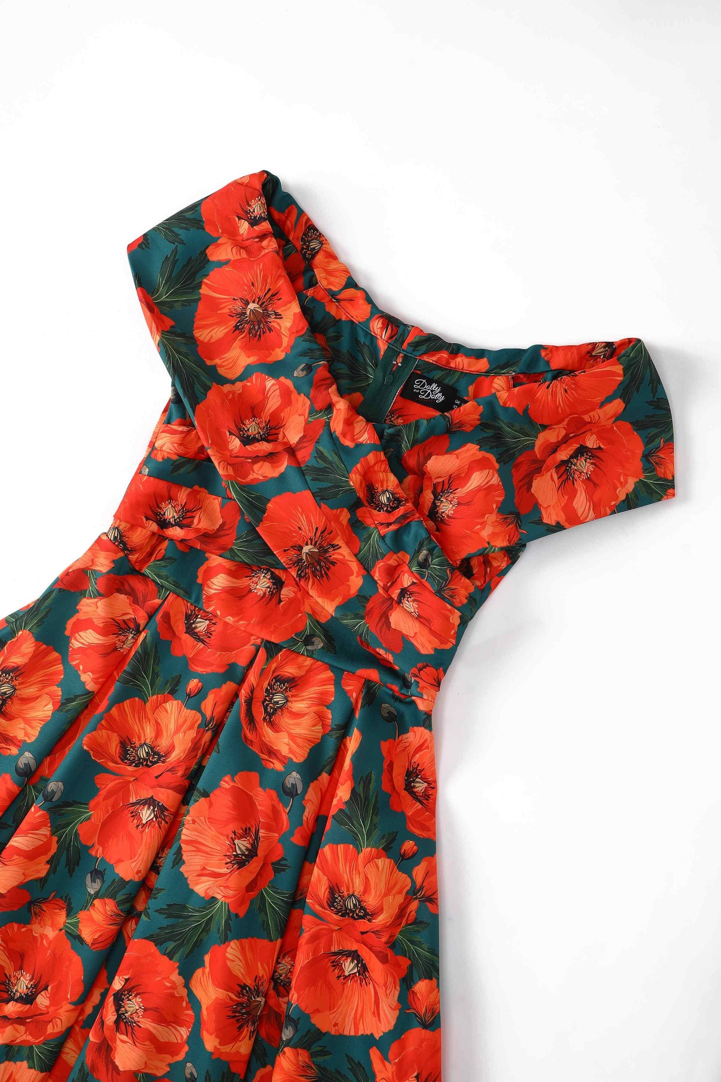 Beverly Green Cross-Over-Off-Shoulder Orange Poppies Dress