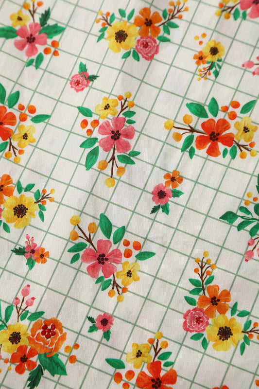 Penelope Cream Rockabilly Floral & Subtle Checkered Print Dress