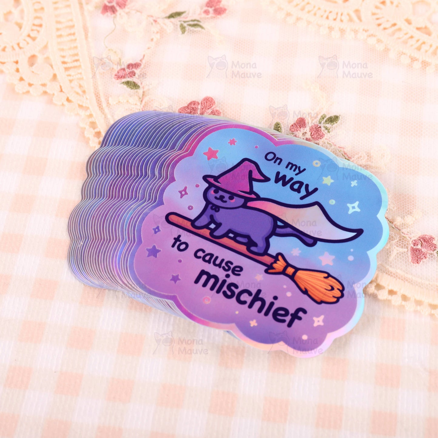 On My Way to Cause Mischief! | Holographic Vinyl Cat Sticker