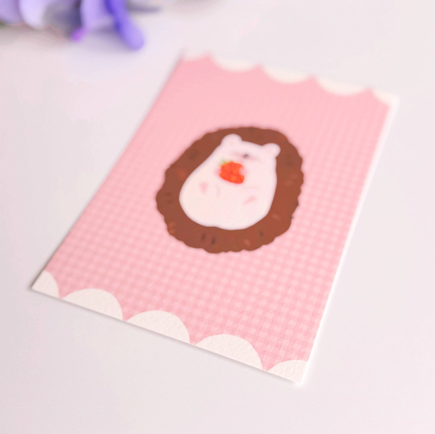 Cute Hedgehog Postcard | Pink Gingham Strawberry Postcard