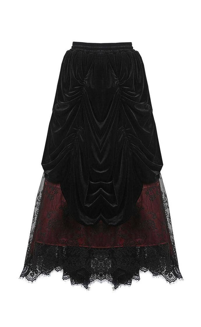 Dark In Love Arabella Red Maxi Skirt with Lace and Velvet