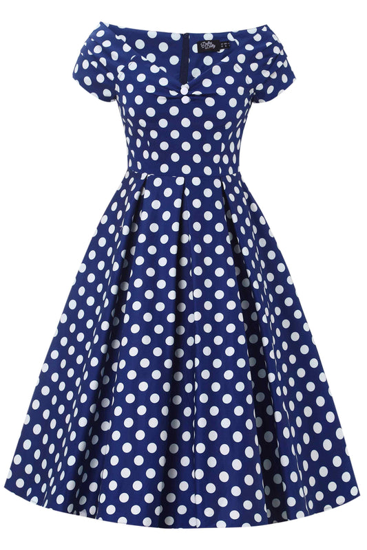 Lily Navy White Polka Dot Swing Dress