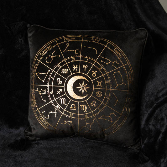 Square Black Astrology Wheel Cushion