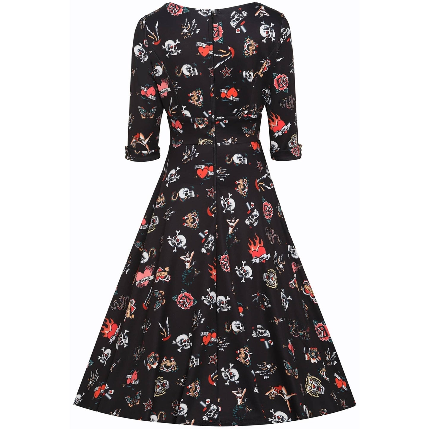 Debra Long Sleeves Stretchy Dress Black with Tattoo Print
