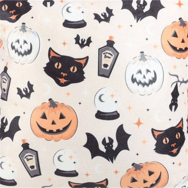 Square Spooky Cat and Pumpkin Halloween Print Cushion