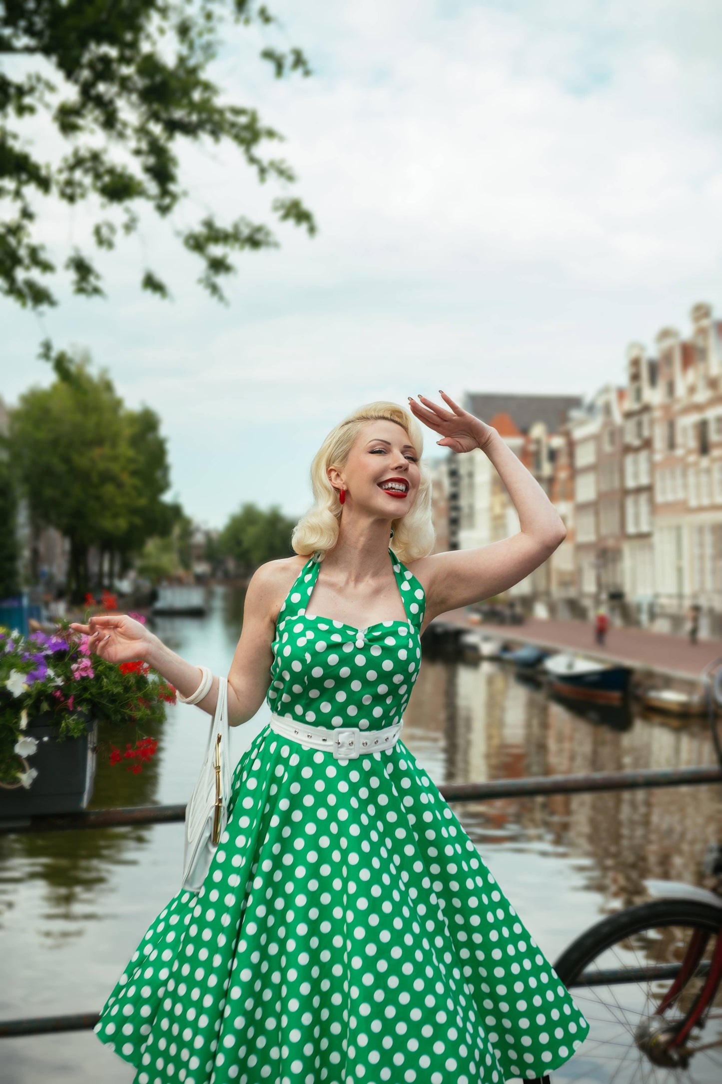 Daisy Green Polka Dot Halter Dress
