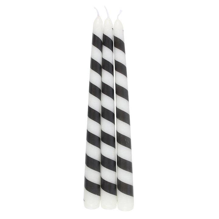 Set of 3 Black Candy Cane Stripe Creepmas Taper Candles