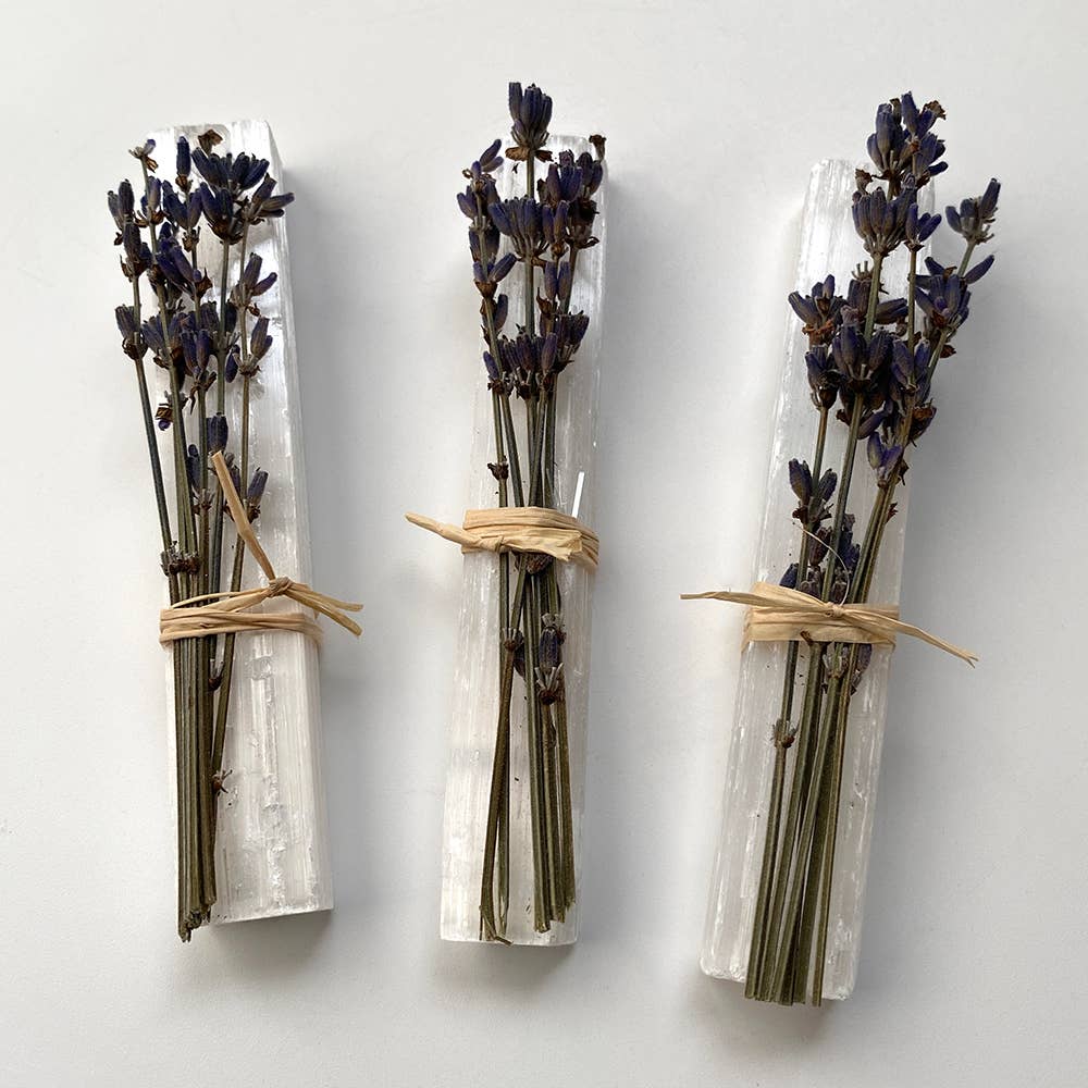Mini Smudge Cluster, Lavender with Selenite Wand 4"