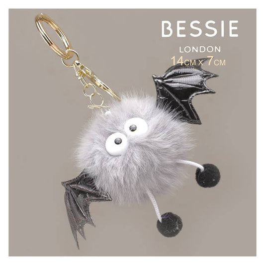 Fluffy bat bag charm grey