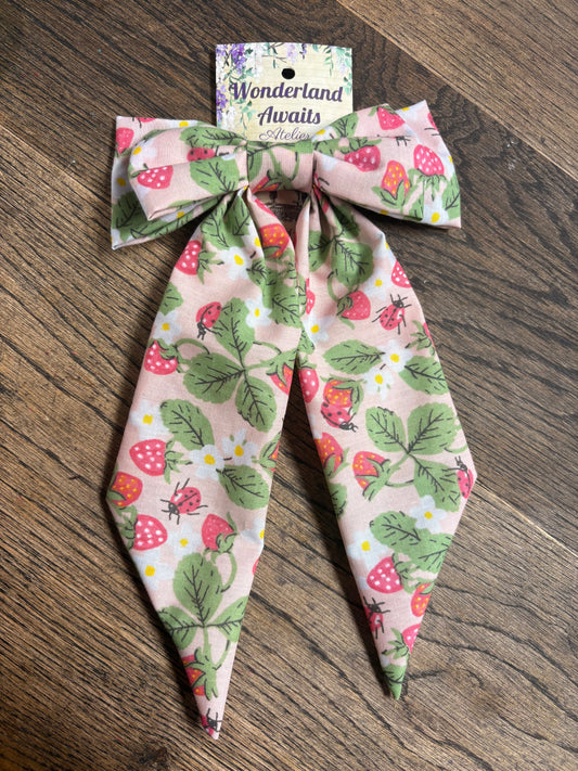 “Alice” Bow Hair Barrette in Ladybirds and Strawberries