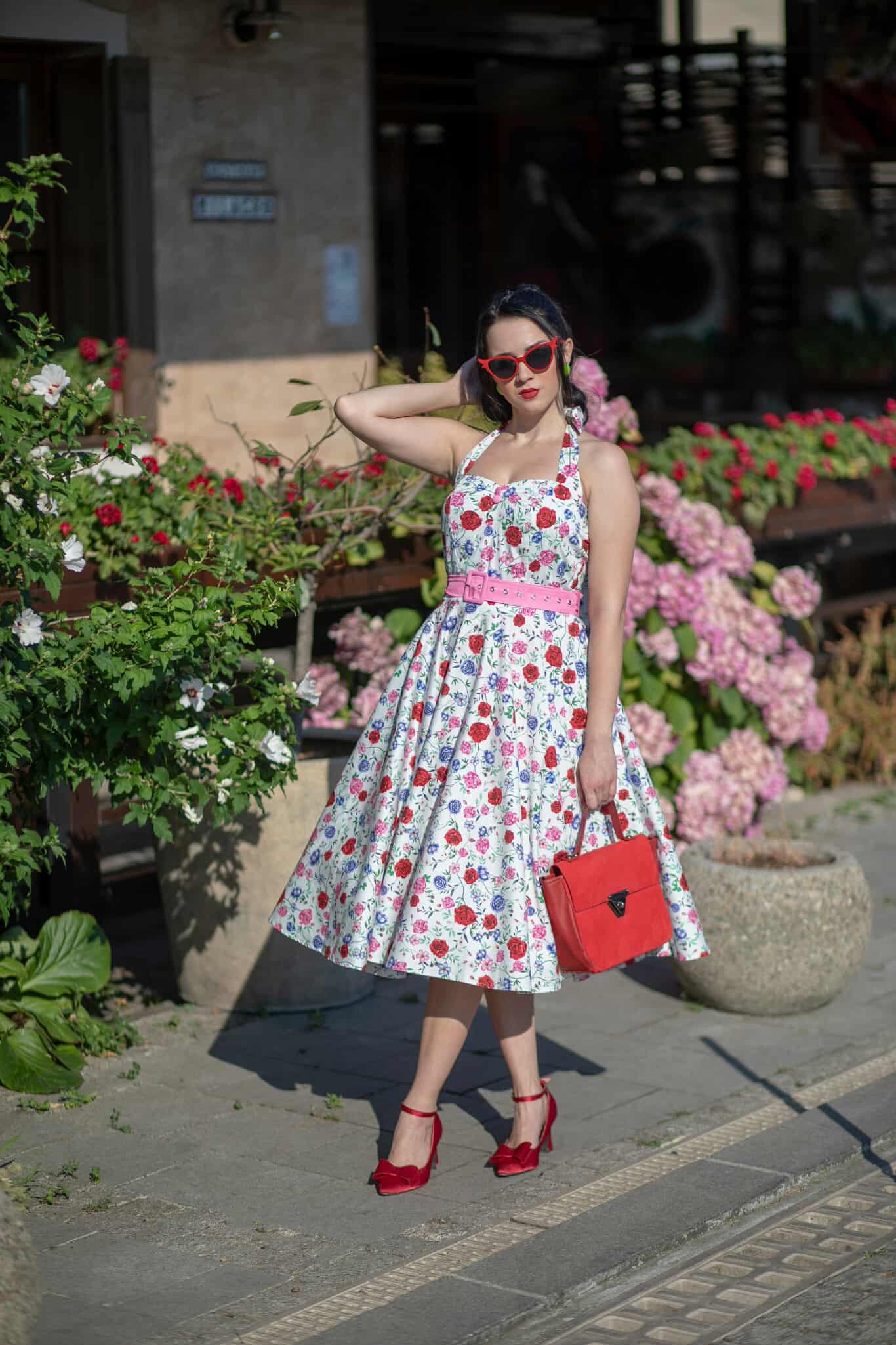 Daisy White Rose Halter Dress