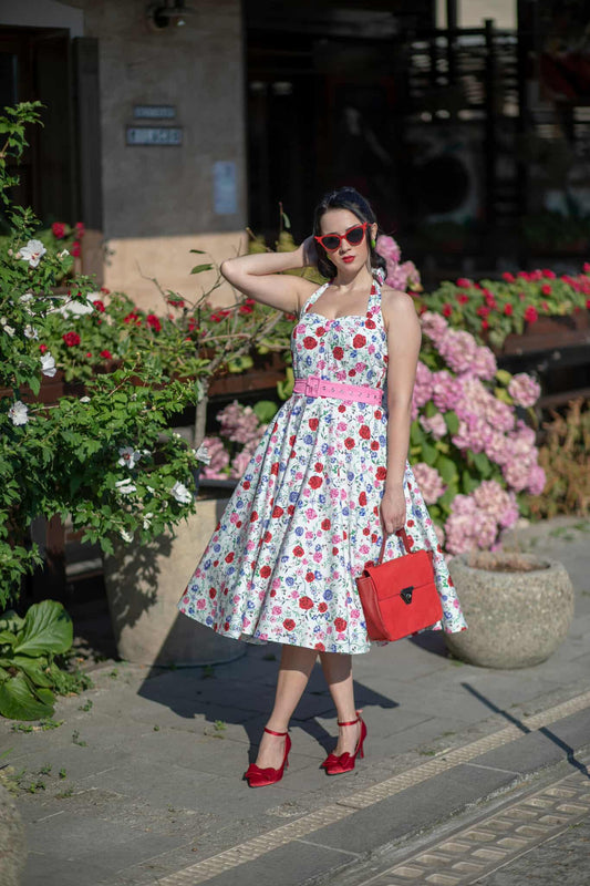 Daisy White Rose Halter Dress