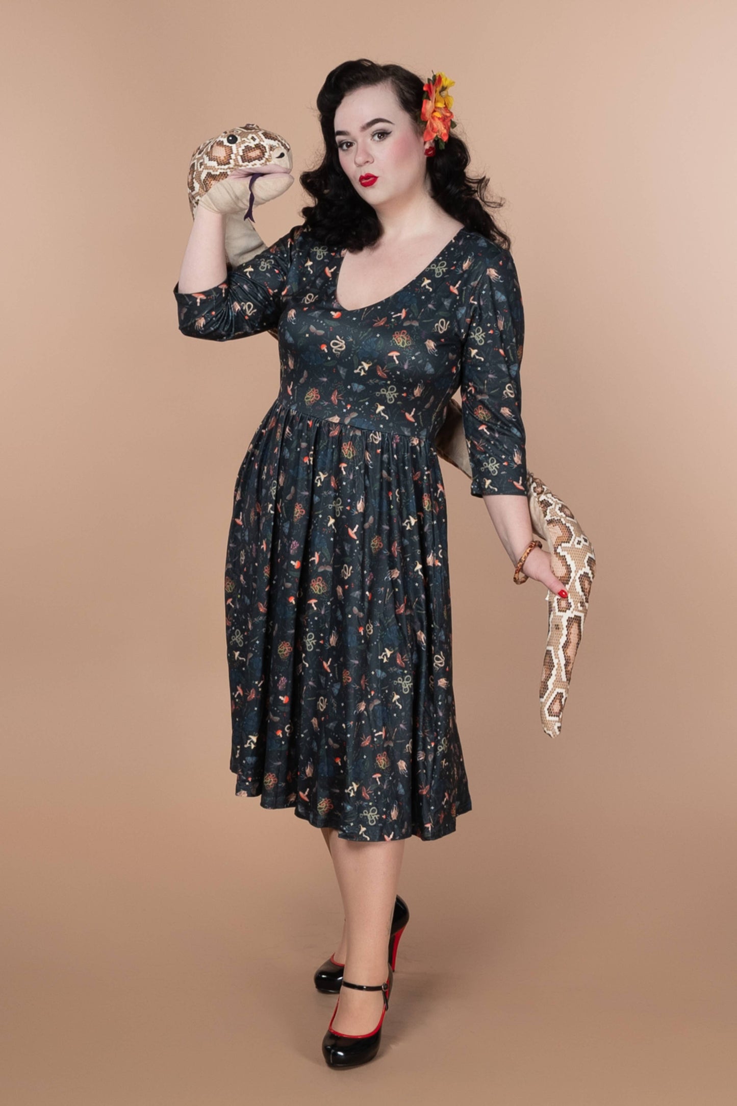Billie Long Sleeved Dress in Dark Green Mystical Forest