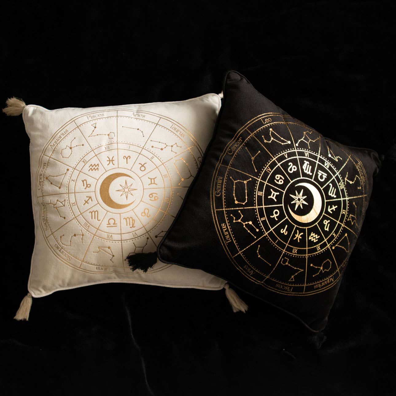 Square Black Astrology Wheel Cushion