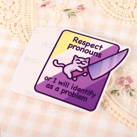 Funny Respect Pronouns Vinyl Sticker | Non-Binary Pride