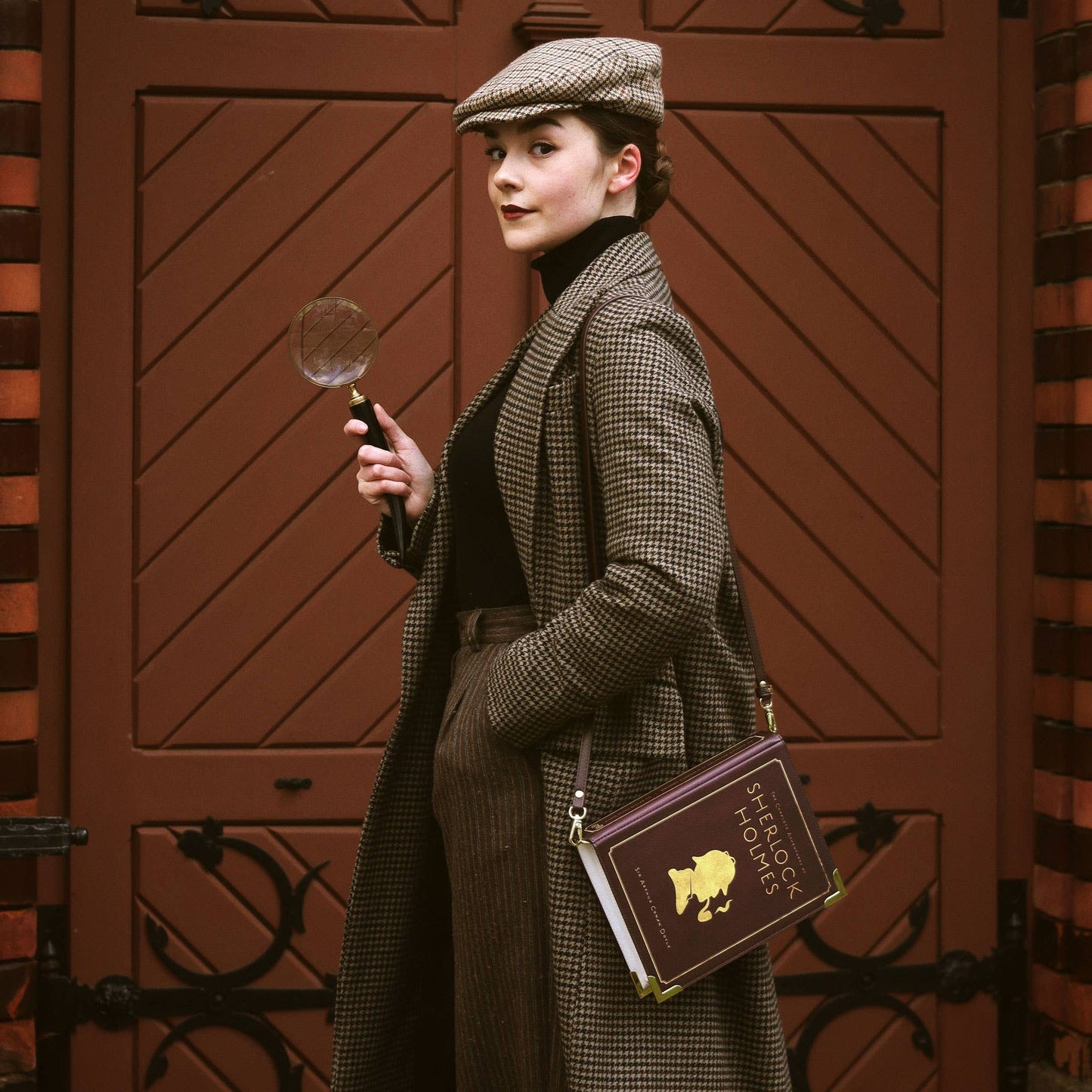 Sherlock Holmes Silhouette Book Crossbody Vegan Handbag Large