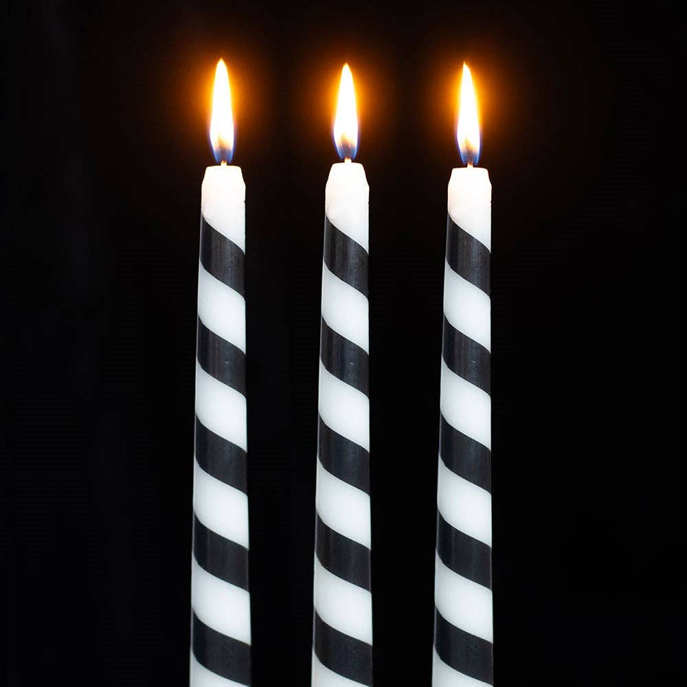Set of 3 Black Candy Cane Stripe Creepmas Taper Candles