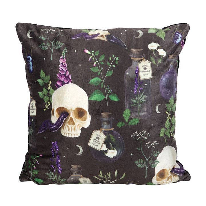 Square Venom & Vines Gothic Skull Print Cushion