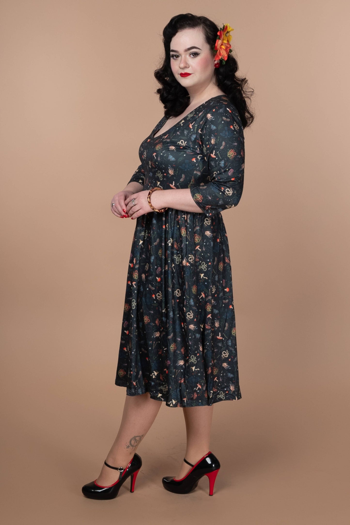 Billie Long Sleeved Dress in Dark Green Mystical Forest