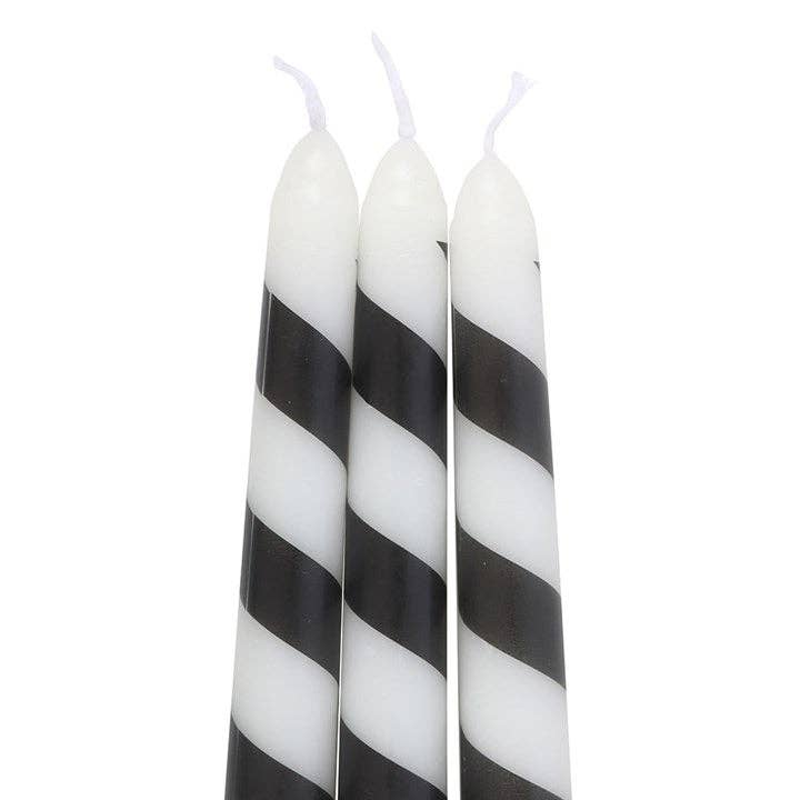 Set of 3 Black Candy Cane Stripe Creepmas Taper Candles