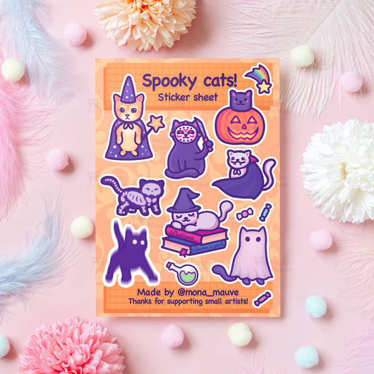 Cute Halloween Sticker Sheet | 13 Spooky Cat Stickers