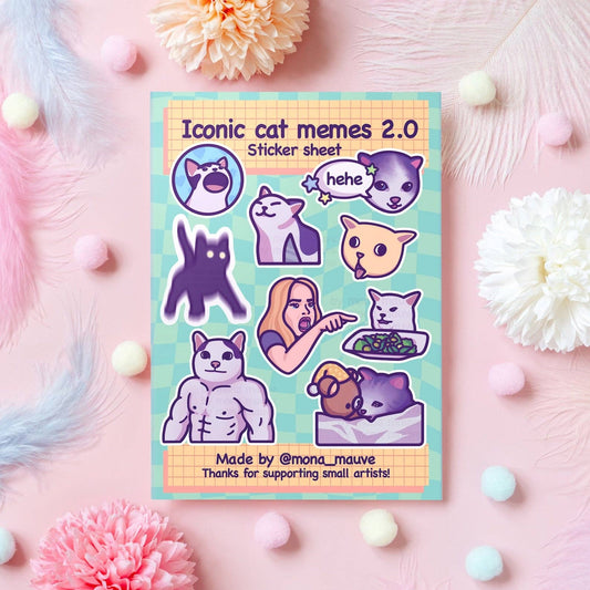 Iconic Cat Memes 2.0 Sticker Sheet | 9 Funny Vinyl Stickers