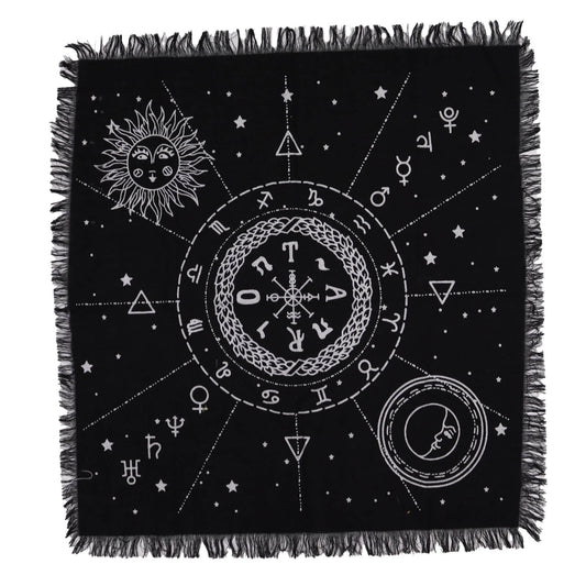 Esoteric Fringed Altar Cloth - Moon & Sun Chart