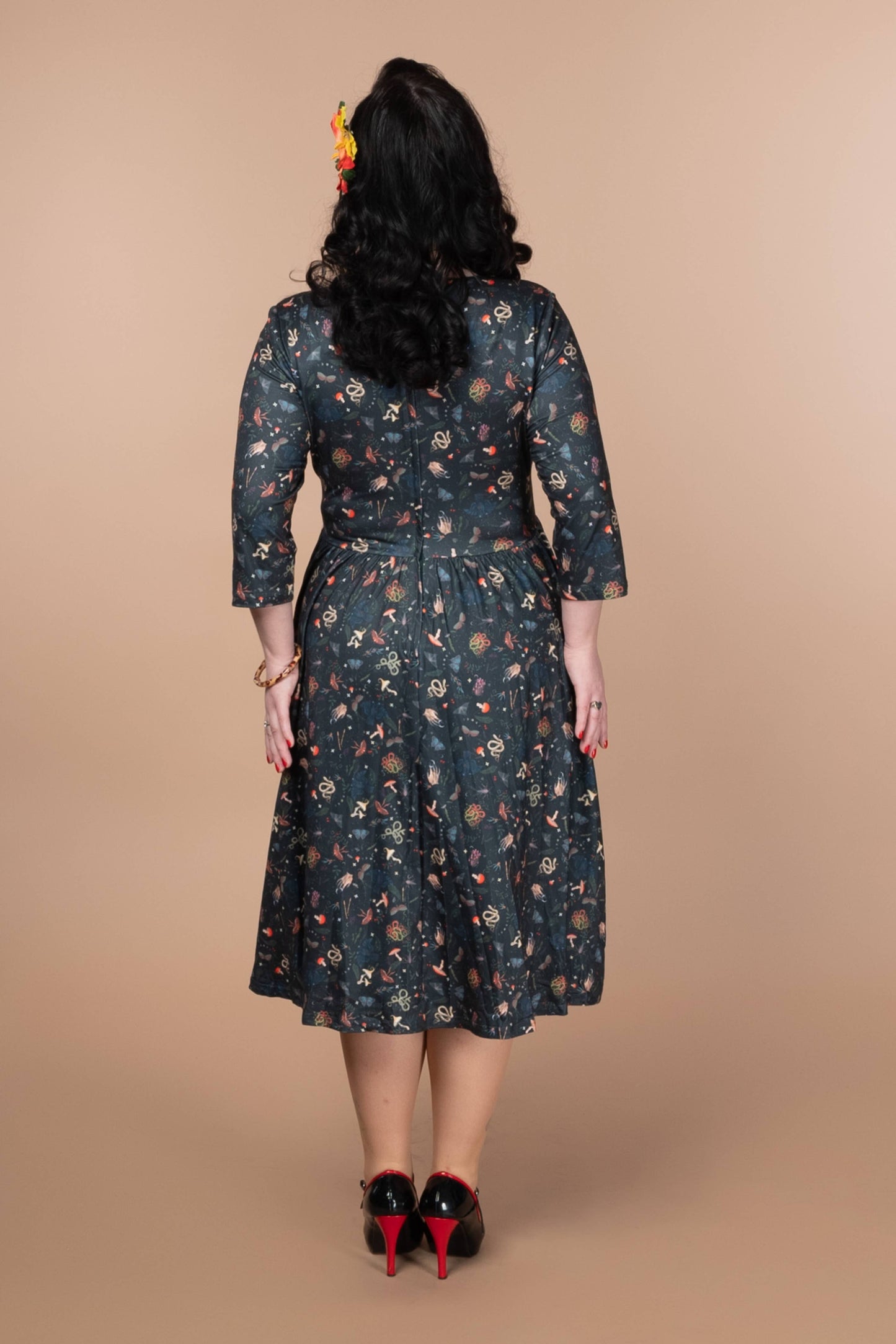 Billie Long Sleeved Dress in Dark Green Mystical Forest