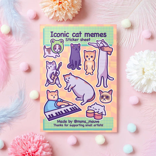 Iconic Cat Memes Sticker Sheet | 9 Funny Vinyl Stickers