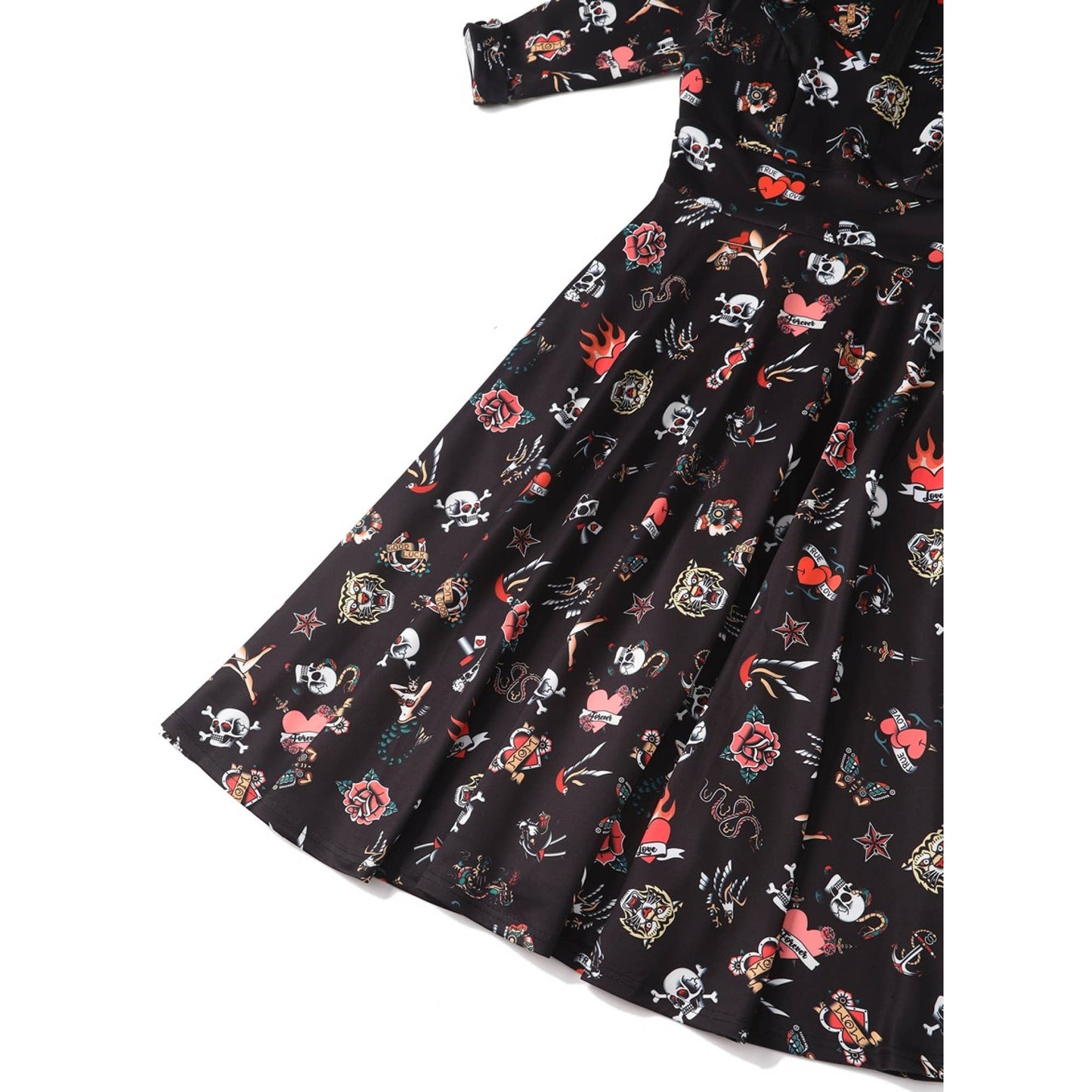 Debra Long Sleeves Stretchy Dress Black with Tattoo Print