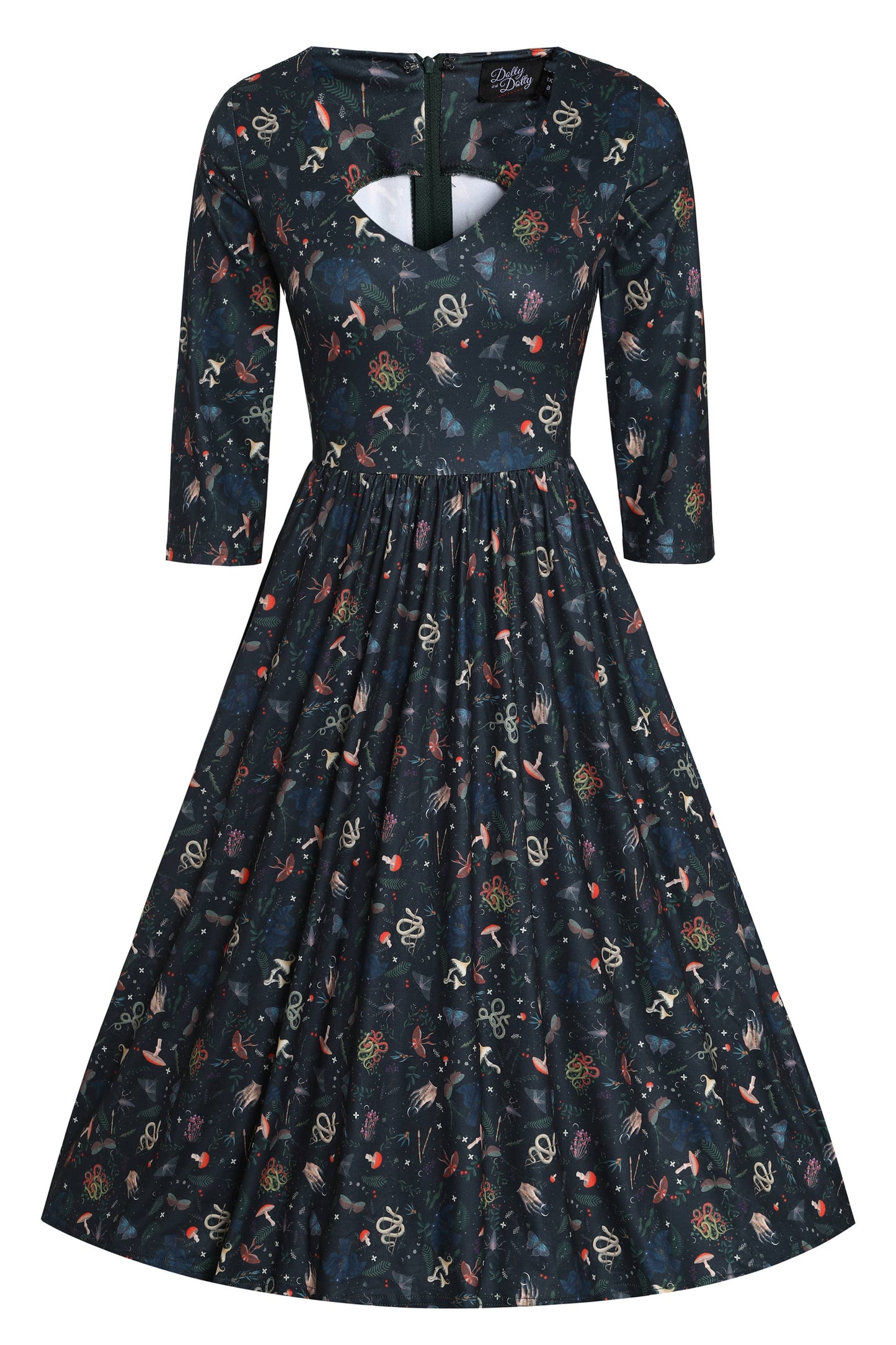 Billie Long Sleeved Dress in Dark Green Mystical Forest