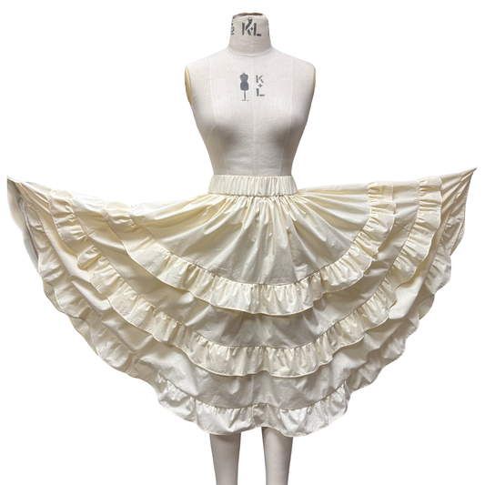 100% Cotton Tiered and Frilled Cream Skirt