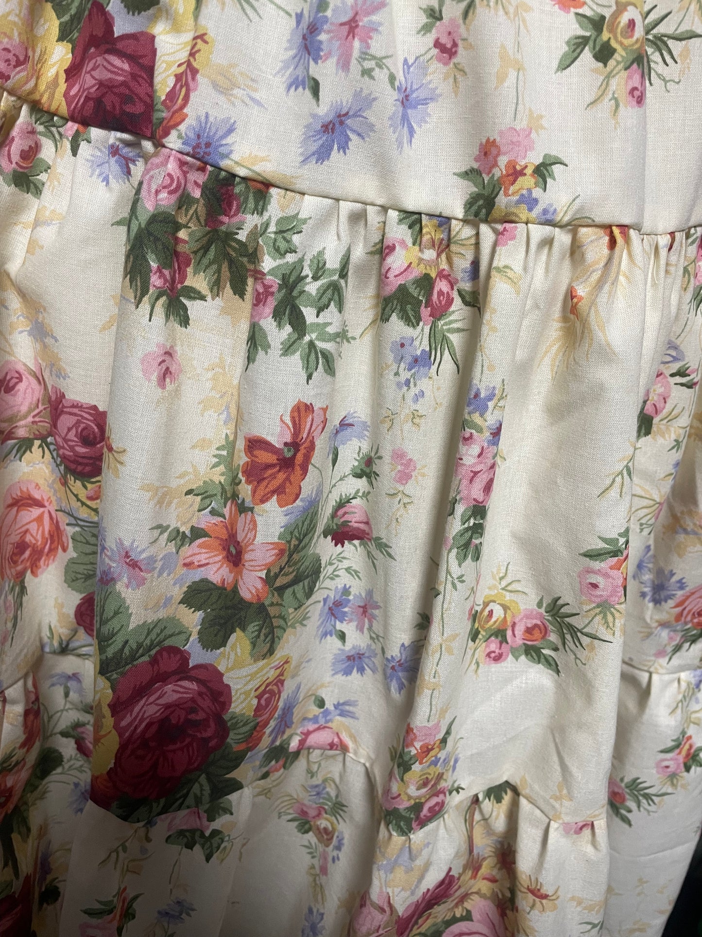 English Rose Vintage fabric Tiered Skirt. One of a kind.