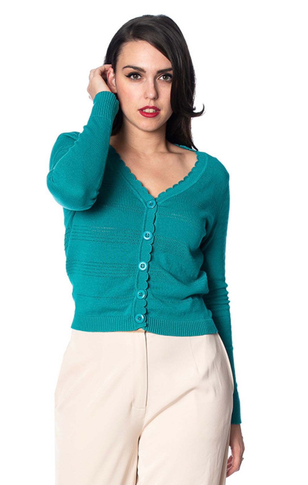 Pointelle Cardigan in Turquoise