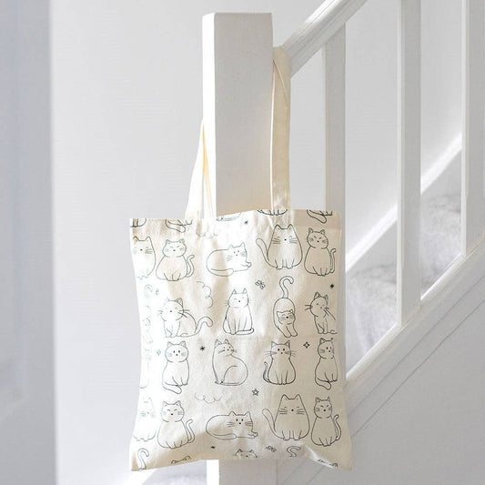 White Cat Print Tote Bag