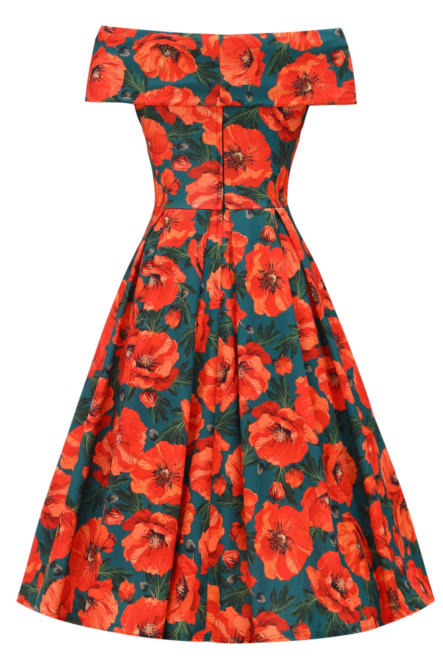 Beverly Green Cross-Over-Off-Shoulder Orange Poppies Dress