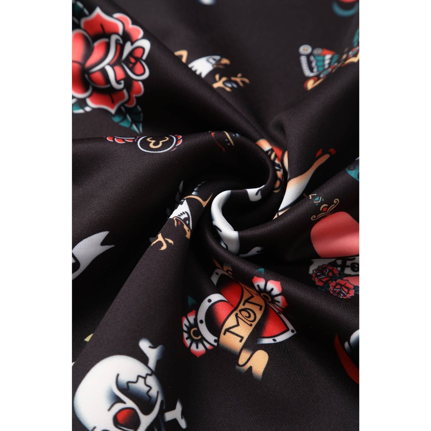 Debra Long Sleeves Stretchy Dress Black with Tattoo Print