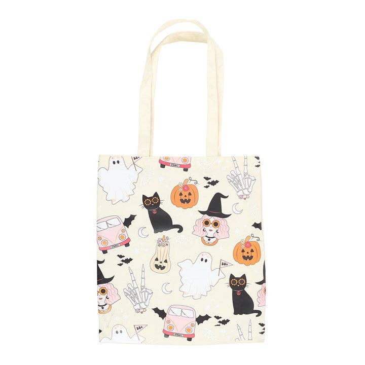 Groovy Ghost Halloween Print Polycotton Tote Bag