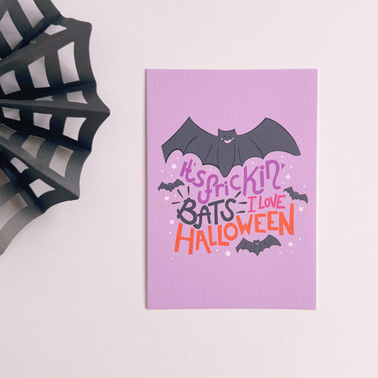 It's Frickin' Bats, I Love Halloween Postcard | Funny Quote