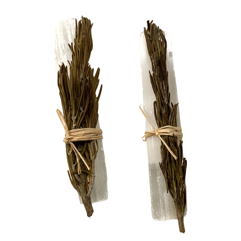 Mini Smudge Cluster, Rosemary with Selenite Wand 4"