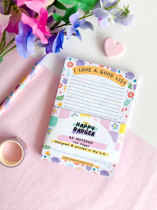 A6 Floral Lined Notepad | 100 Page Notepad | List Making