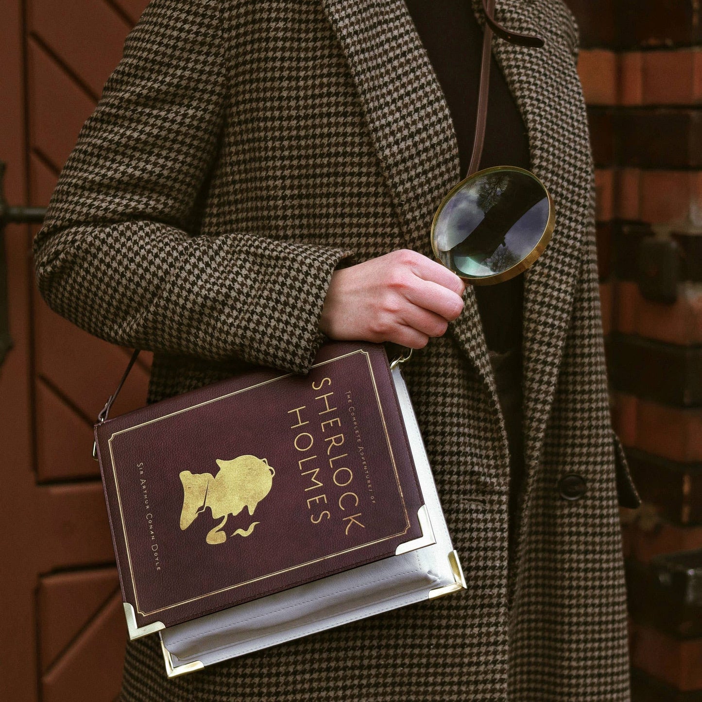 Sherlock Holmes Silhouette Book Crossbody Vegan Handbag Large