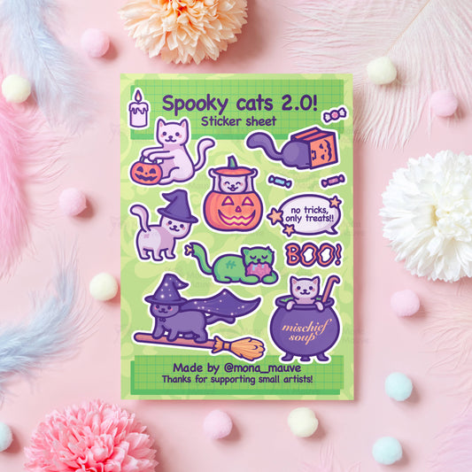 Cute Halloween Sticker Sheet | 13 Spooky Cat Stickers