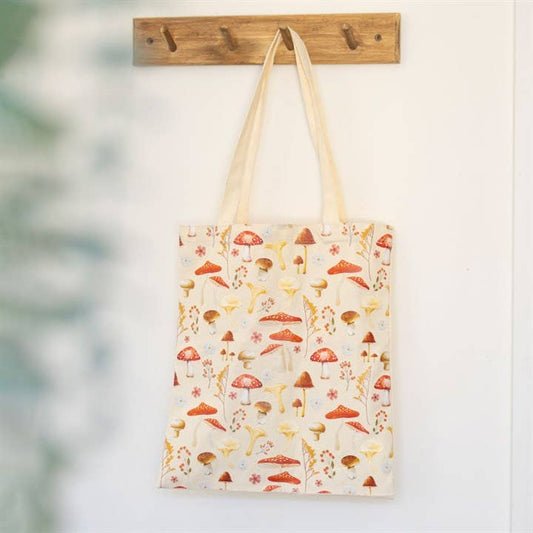 Mushroom Print Cotton Tote Bag